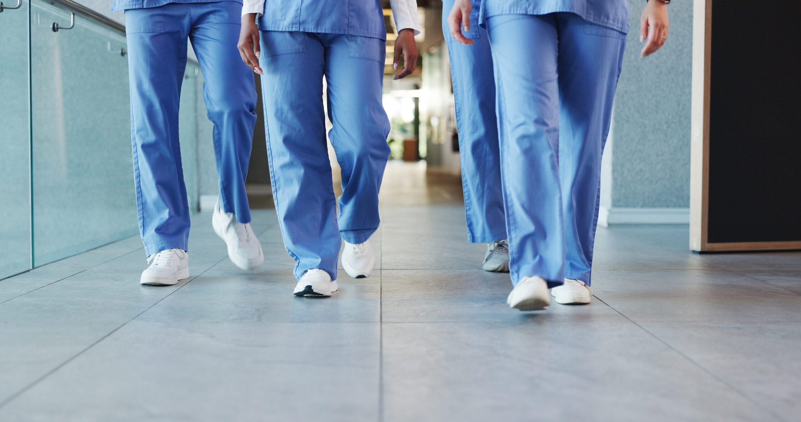 legs-people-nurses-walking-hospital-staff-duty-shift-change-medical-services-group-employees-team-lobby-patient-care-healthcare-treatment-ward-round-procedure