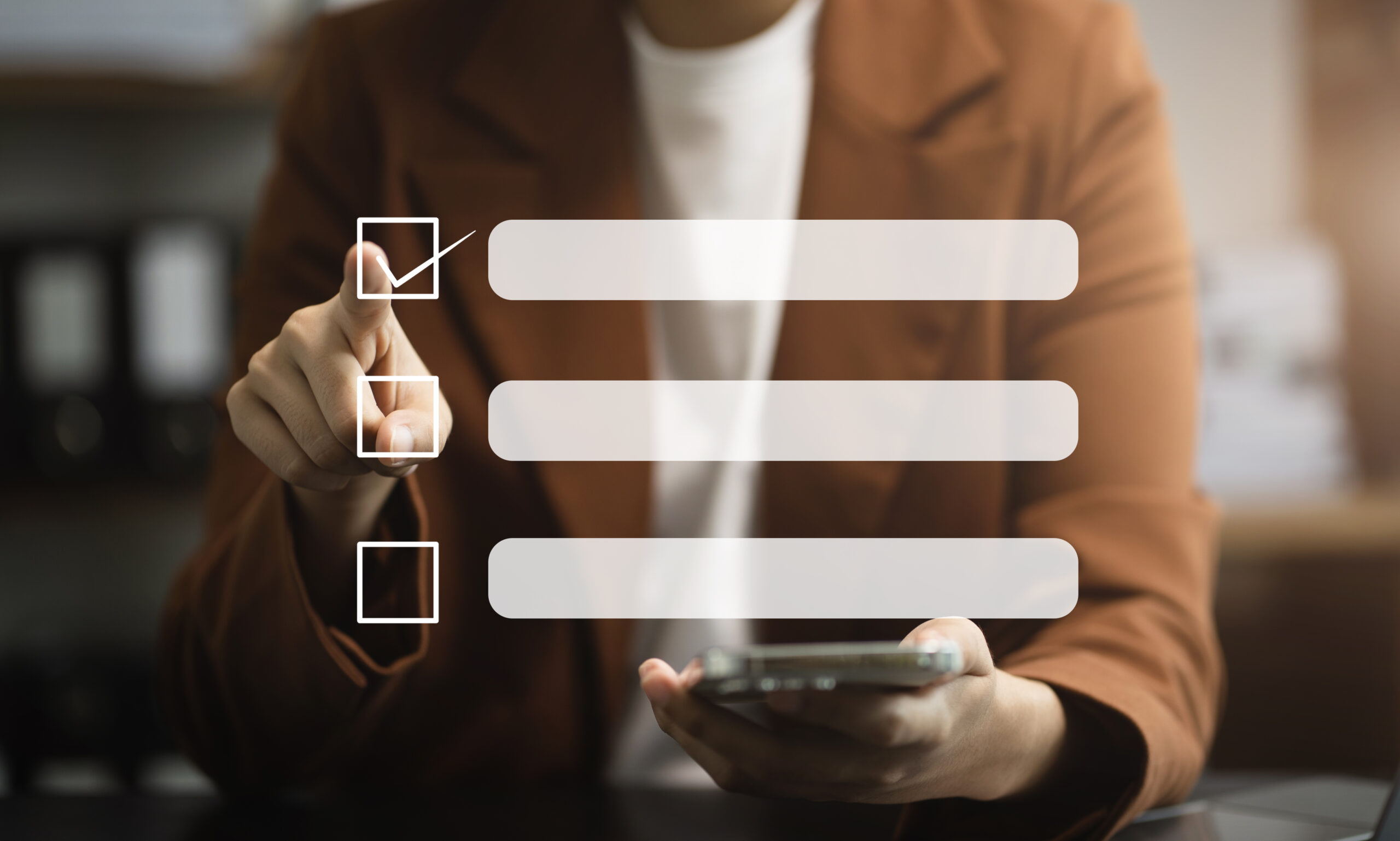 Business performance checklist concept, businessman using tablet and laptop doing online checklist survey, filling out digital form checklist.